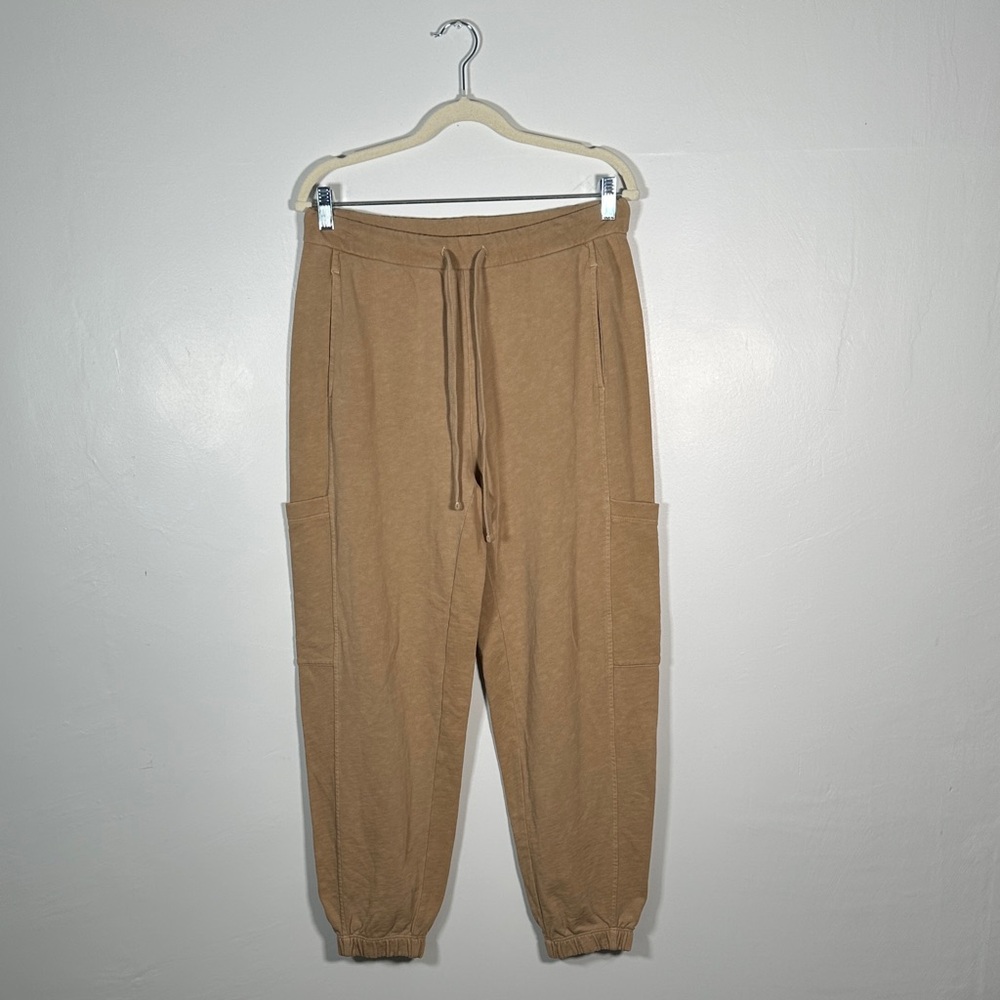 Eileen Fisher Jogger Pants Tan Relaxed Cotton Minimalist S Comfort Travel Style